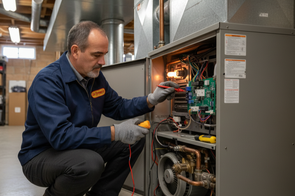 The owner of Air Dynamics performing a furnace installation for a home in Tulsa.